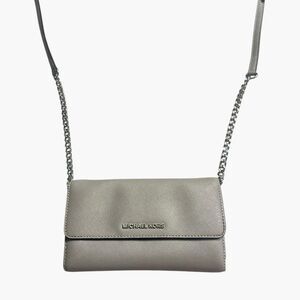 Michael Kors Gray Leather Silver Chain Strap Flap Closure Small Crossbody Bag